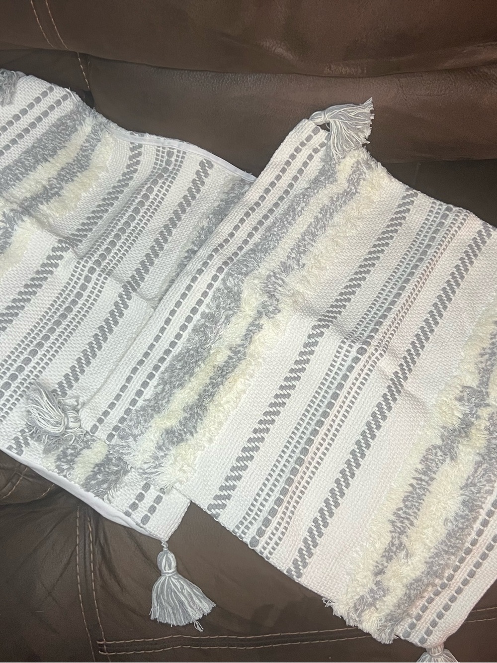 Textured Tassel Pillow Cover - White & Light Gray